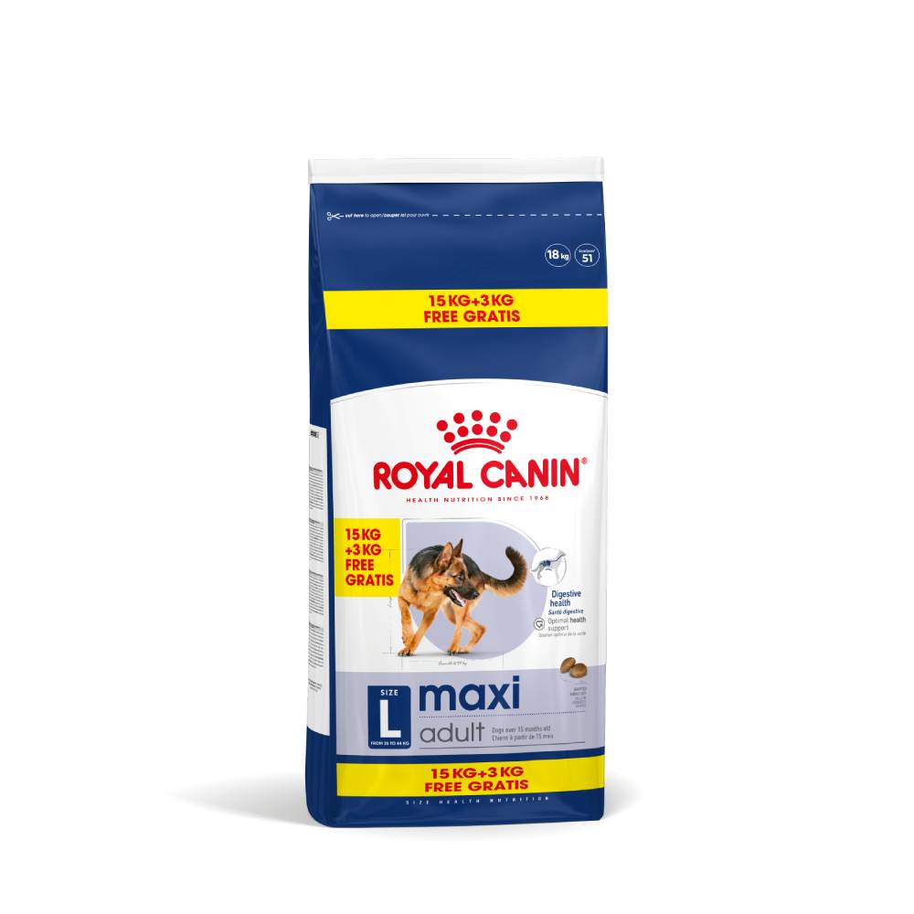 1 kg / 3 kg gratis! 9 kg / 18 kg Royal Canin Size im Bonusbag - Maxi Adult (15 kg + 3 kg gratis!) von Royal Canin Size