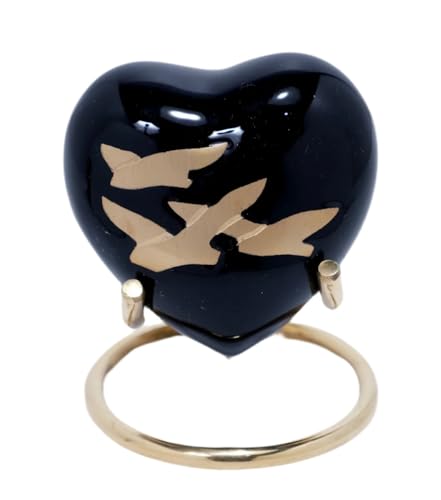 Royal Rapture Urn for Ashes Funeral Memorial Cremation Keepsake Love Urns Decorative Brass Heart with Stand (Black Bird, 3") RHM03-13 von Royal Rapture