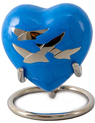 Royal Rapture Urn for Ashes Funeral Memorial Cremation Keepsake Love Urns Decorative Brass Heart with Stand (Blue Bird, 3") RHM03-12 von Royal Rapture