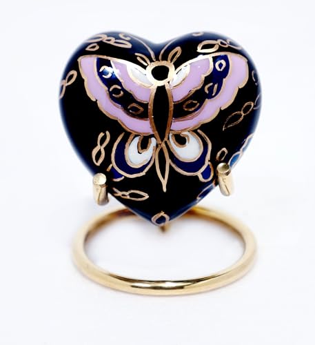 Royal Rapture Urn for Ashes Funeral Memorial Cremation Keepsake Love Urns Decorative Brass Heart with Stand (Butterfly Blue-Black, 3") RHM03-20 von Royal Rapture