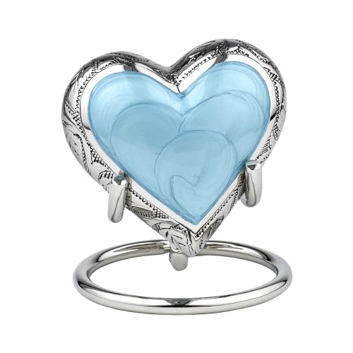 Royal Rapture Urn for Ashes Funeral Memorial Cremation Keepsake Love Urns Decorative Brass Heart with Stand (Silver Blue, 3") RHM03-06 von Royal Rapture