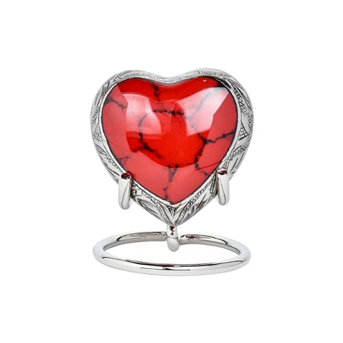 Royal Rapture Urn for Ashes Funeral Memorial Cremation Keepsake Love Urns Decorative Brass Heart with Stand (Silver Red, 3") RHM03-07 von Royal Rapture