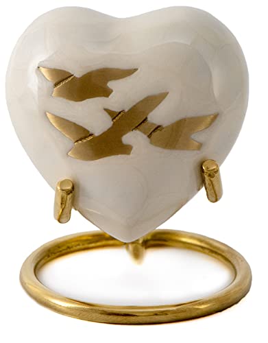 Royal Rapture Urn for Ashes Funeral Memorial Cremation Keepsake Love Urns Decorative Brass Heart with Stand (White Bird, 3") RHM03-14 von Royal Rapture