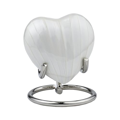 Royal Rapture Urn for Ashes Funeral Memorial Cremation Keepsake Love Urns Decorative Brass Heart with Stand (White Pearl, 3") RHM03-24 von Royal Rapture