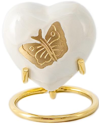 Royal Rapture Urn for Ashes Funeral Memorial Cremation Keepsake Love Urns Decorative Brass Heart with Stand (White Butterfly, 3") RHM03-21 von Royal Rapture