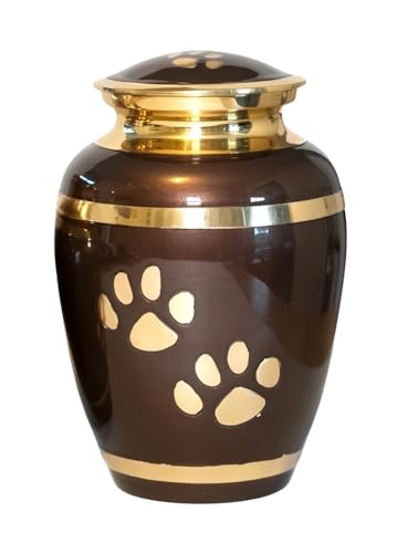 Royal Rapture Urne en frêne Avec Patte gravée Pour Chien et Chat - Urne funéraire Pour crémation - Bleu - 20 cm de Large (Brown.Gold, 8" Large) von Royal Rapture