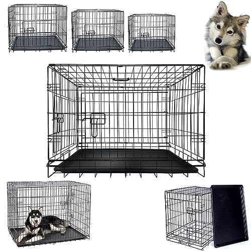 30Inch Hundekäfig, Faltbare Hundetransportbox Auto, Hundetransportkäfig Metall Hundebox mit 2 Türen, Tiertransportbox Hundetransportbox mit Bodenschale und Tragegriff für Welpentraining, Schwarz von Royalswill