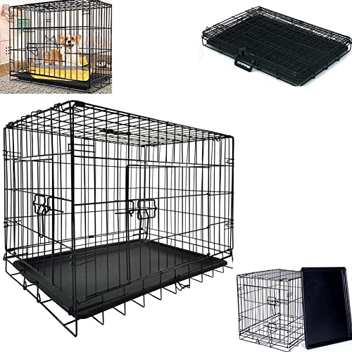 Hundekäfig klappbar, Schwarz Hundetransportkäfig aus stabilem Metall, 2 Türen Transportkäfig Auto, Faltbar Hundebox mit Bodenschale und Tragegriff, Tiertransportbox perfekt für Welpentraining, 30Inch von Royalswill