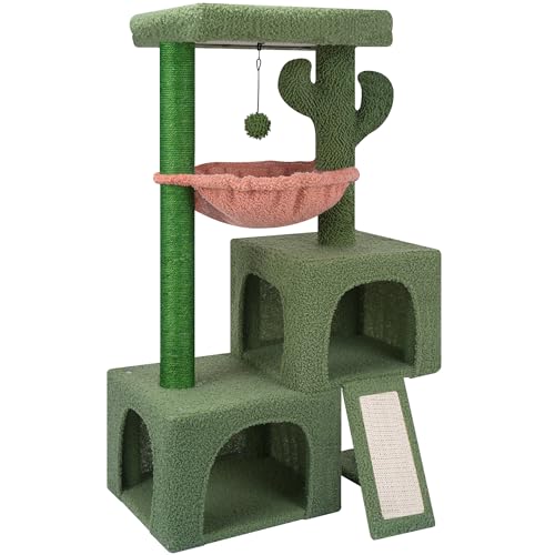 ROYPET 37.4" Cactus Cat Tree Cat Tower with Twin Cat Condos for Indoor Cats, All-in-One Activity Center Cat House Furniture with Cat Scratching Post Cozy Sleeping Perch Hammock and Toy Balls,Green von Roypet