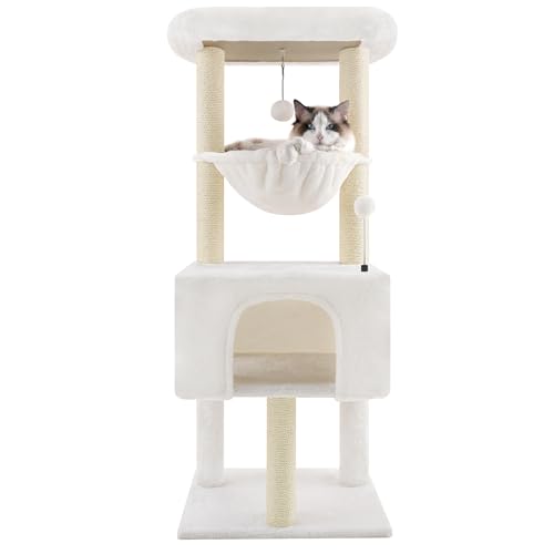 ROYPET Katzenbäume mit Katzenhäusern, Federbälle, 110 cm, Beige von Roypet