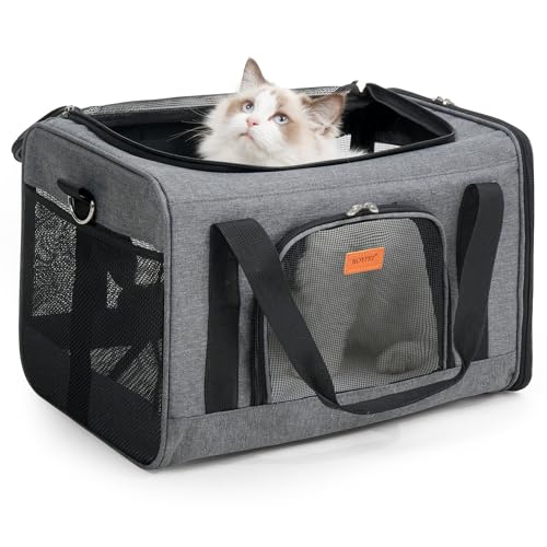 ROYPET Katzentragetasche, Hundetasche, Katzentasche, Katzen-Reisetasche, weiche Seiten und kratzfeste Netz-Katzentasche, Haustier-Tragetasche, Reise-Welpen-Tragetasche, Haustier-Zuhause (Grau) von Roypet