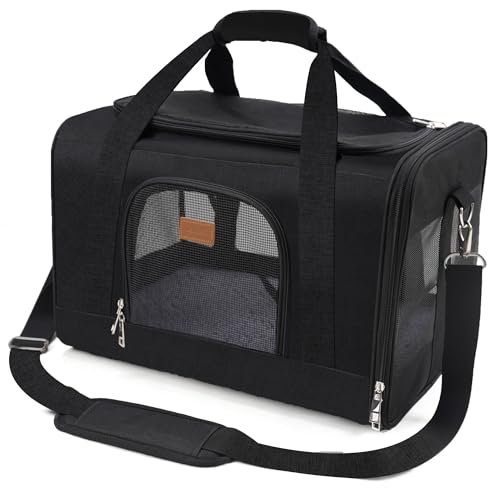 ROYPET Katzentragetasche, Hundetasche, Katzentasche, Katzen-Reisetasche, weiche Seiten und kratzfeste Netz-Katzentasche, Haustier-Tragetasche, Reise-Welpen-Tragetasche, Haustier-Zuhause (Schwarz) von Roypet