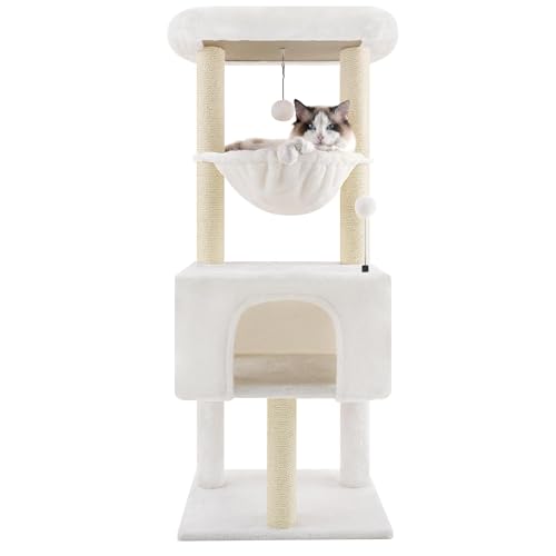 Roypet Kratzbaum mit Kratzstämmen, Katzenmöbel, Aktivitätszentrum, Kletterbaum mit Katzenhütte und Hängematte, 110 cm, Beige Roypet Kratzbaum mit Kratzstämmen, Katzenmöbel, Aktivitätszentrum, Kletterbaum mit Katzenhütte und Hängematte, 110 cm, Beige von Roypet
