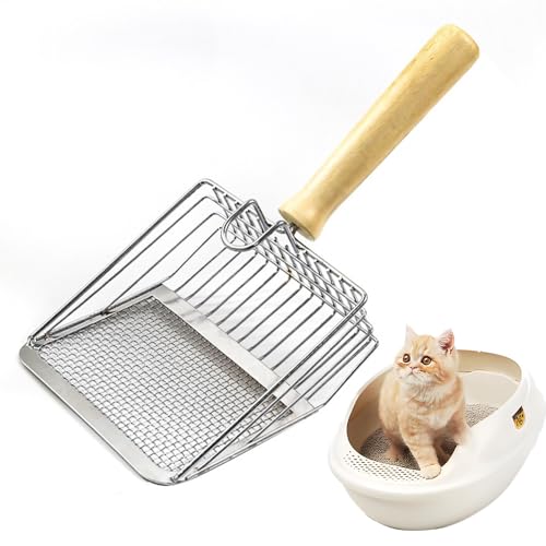 Roysmart Katzenstreuschaufel, Katzenstreu Schaufel mit Holzgriff, Katzenklo Schaufel Metall, Cat Litter Scoop, Katzenkotschaufel für Kätzchen Katzentoilette ﻿ von Roysmart