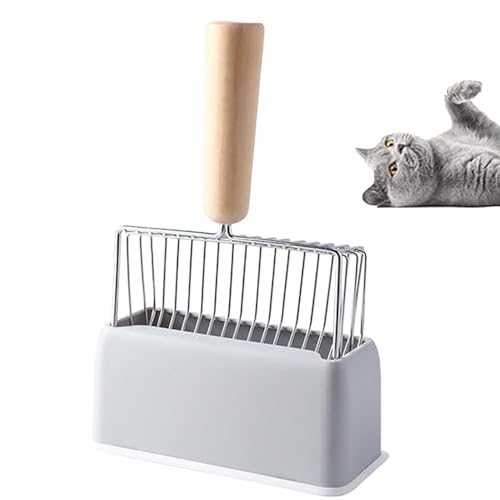 Roysmart Katzenstreuschaufel mit Halter, Katzenstreu Schaufel mit Holzgriff, Katzenklo Schaufel Metall, Cat Litter Scoop, Katzenkotschaufel für Kätzchen Katzentoilette, Länge 28cm von Roysmart