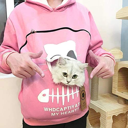 Rpporm Damen Pullover Kapuzenpullover mit Katzen Hund Tasche Hundetasche Katze Sweatshirt Pulli Hoodie Kapuze Katzenpulli Beutel Langarm Wintermantel große größen Kuschelig Warmer Winterjacke Damen von Rpporm