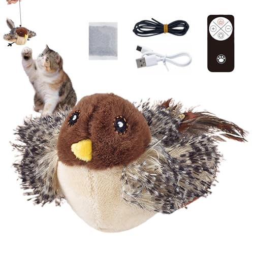 Chirping Bird Cat Toy, USB Rechargeable Cat Toy, Flapping Cat Toy Bird, Catnip Electric Interactive Toy, Soft Plush Cat Toy Bird, Remote Control Cat Toy, Interactive Bird Toy for Cats, Plush Bird Toy von Rqrdww