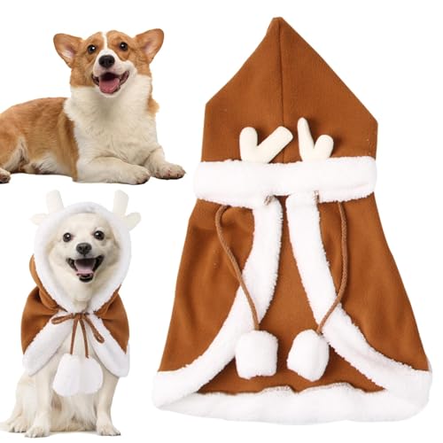 Christmas Pet Cape, Fawn Pet Christmas Clothes, Dog Cloak with Hat, Cat Christmas Outfit, Christmas Pet Costume, Pet Christmas Cape with Hood, Cat Christmas Cape for Winter, S M L, Polyester von Rqrdww