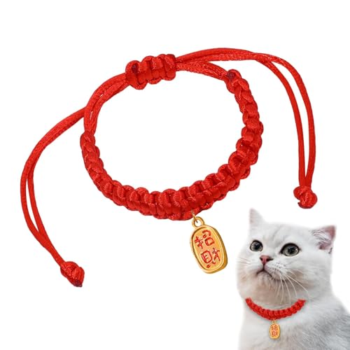 Gewebtes Katzenhalsband, Mondneujahr, Kätzchenhalsband, rotes Welpenhalsband, Haustierhalsband, Katzenhalsband, verstellbar, Katzenhalsband für kleine Hunde, verstellbares Haustierhalsband, rotes von Rqrdww