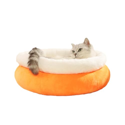 Multifunktionales Katzenbett, Bequemes Haustierbett, Isoliertes Katzenhaus, Katzen-Versteckbett, Rutschfeste, Gemütliche Haustierbettwäsche Und Wärmend, Waschbar, 45 Cm X 17,72 Zoll, Orange Für Hausti von Rqrdww