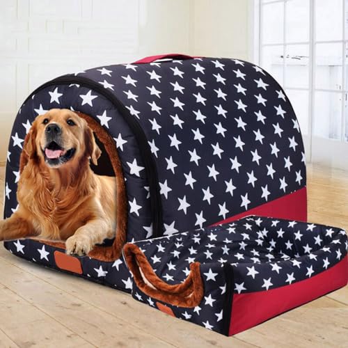 Extra großes 2-in-1-Hundehüttenbett, Jumbo-XL, Haustier-Hundebett, Zelt, Angstlinderung, beruhigende Hundehütte, Katzenhöhle, Iglu, Winter, warm, Haustiernest (XXL-92 x 68 x 72 cm, A) von Rr tianshi