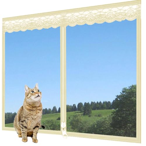 Rr tianshi Balkonnetze, Schutz für Katzenfenster, Fensterschutz für Katzen, Sicherheitsnetz, kratzfester Fensterschutz, Fliegengitter, Moskitonetz (120 x 150 cm, Beige) von Rr tianshi