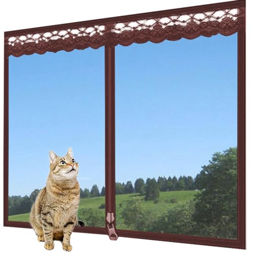 Rr tianshi Balkonnetze, Schutz für Katzenfenster, Fensterschutz für Katzen, Sicherheitsnetz, kratzfester Fensterschutz, Fliegengitter, Moskitonetz (180 x 120 cm, braun) von Rr tianshi