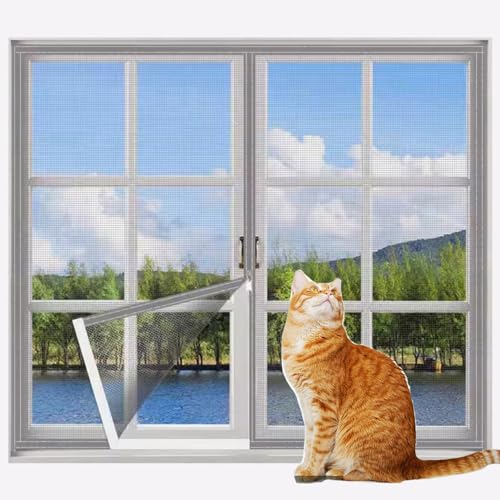 Rr tianshi Balkonnetze mit Reißverschluss, Katzenfenster, Fensterschutz für Katzen, Sicherheitsnetz, kratzfester Fensterschutz, Fliegengitter, Moskitonetz (100 x 100 cm, Grau + Weiß) von Rr tianshi