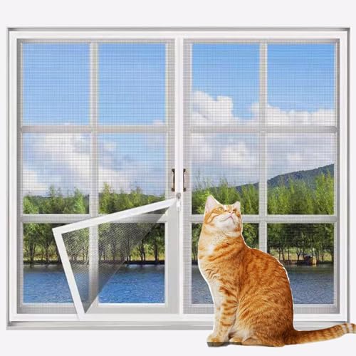 Rr tianshi Balkonnetze mit Reißverschluss, Katzenfenster, Fensterschutz für Katzen, Sicherheitsnetz, kratzfester Fensterschutz, Fliegengitter, Moskitonetz (100 x 100 cm, Weiß + Grau) von Rr tianshi