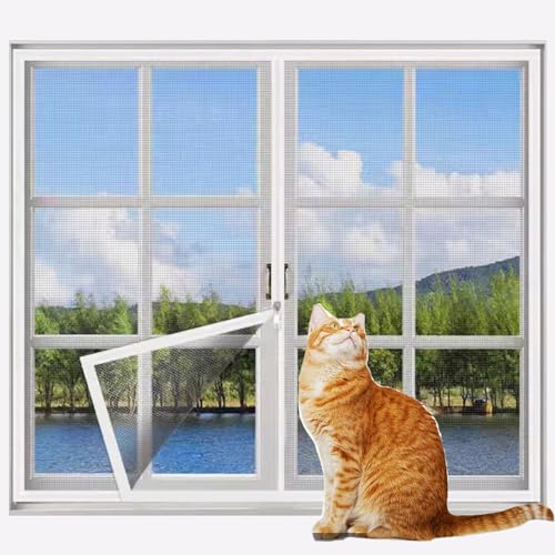 Rr tianshi Balkonnetze mit Reißverschluss, Katzenfenster, Fensterschutz für Katzen, Sicherheitsnetz, kratzfester Fensterschutz, Fliegengitter, Moskitonetz (150 x 180 cm, Weiß + Weiß) von Rr tianshi