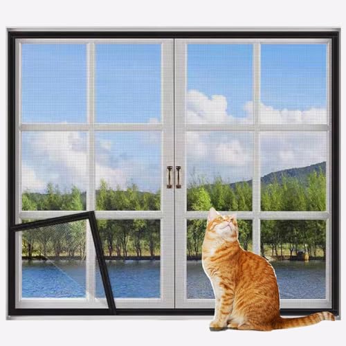 Rr tianshi Katzenschutzgitter für Fenster, Balkonnetz, Fensterschutz für Katzen, kratzfester Fensterschutz, Fliegengitter, Moskitonetz (120 x 150 cm, Schwarz + Grau) von Rr tianshi