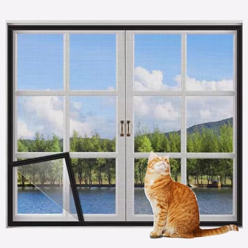 Rr tianshi Katzenschutzgitter für Fenster, Balkonnetz, Fensterschutz für Katzen, kratzfester Fensterschutz, Fliegengitter, Moskitonetz (60 x 100 cm, Schwarz + Weiß) von Rr tianshi
