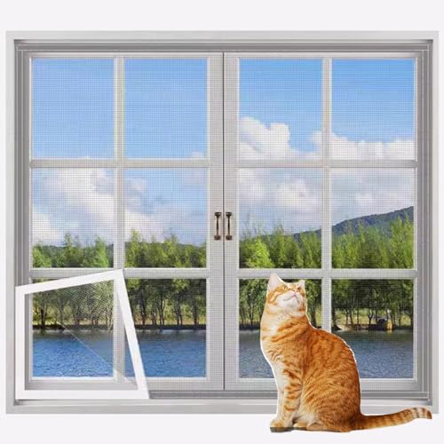 Rr tianshi Katzenschutzgitter für Fenster, Balkonnetz, Fensterschutz für Katzen, kratzfester Fensterschutz, Fliegengitter, Moskitonetz (60 x 80 cm, Grau + Weiß) von Rr tianshi