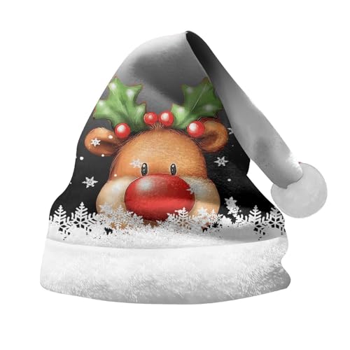 Rrongwn Weihnachtsmütze Hund Rentier Weihnachtsmütze Dicker Weihnachtsmann Santa Nikolaus Mütze Festliche Nikolaus Kostüm Weihnachten Classic Hat Weihnachtsgeweih Plüschmütze von Rrongwn