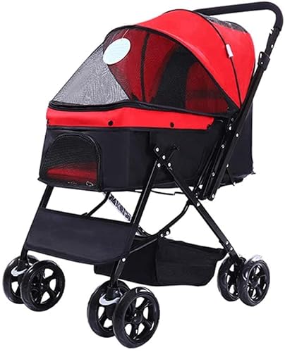 Zusammenklappbarer Hunde-Kinderwagen, Haustier-Kinderwagen, Katzen, 4 Räder, Welpen-Kinderwagen, Kinderwagen, Handlauf, wendbar, bis zu 20 kg von RsFiL