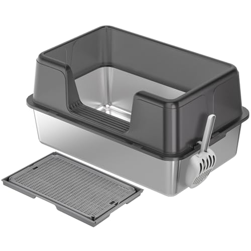 Katzenklo Edelstahl,60 * 40 * 30 cm Offene Edelstahl Katzentoilette,Stainless Steel Litter Box mit Katzenstreumatte und Katzenstreu Schaufel,Klebt Nicht an Rückständen, zieht Keine Gerüche von Rsaoty