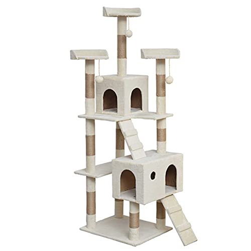 Cat Tower Katzenstreu und Katzenbaum sind ein großes und luxuriöses Katzenmöbel mit Plattform und Pompons, speziell für Kätzchen und Kätzchen (braun) von Rsmmpqa