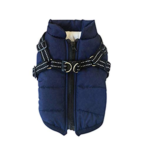 Rsmmpqa Große Winter-Hundekleidung, warme Jacke mit Geschirr, wasserdichter Mantel, Outfit, Weste für kleine, mittelgroße Hunde (Blau, Größe X) von Rsmmpqa