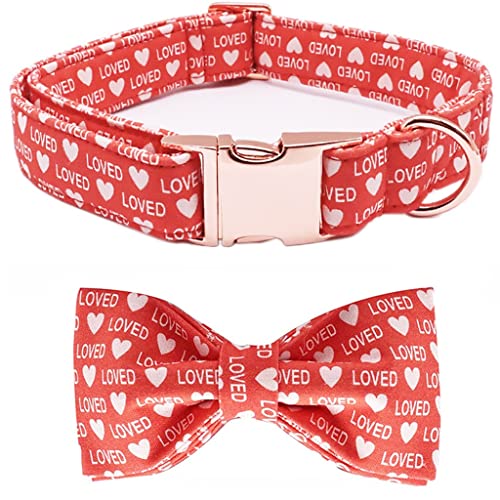 Valentine Heart Love Hundehalsband mit Fliege für große, mittelgroße und kleine Hunde (Größe S: groß) von Rsmmpqa