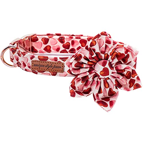 Valentine Hundehalsband mit rotem Herz und Blume, verstellbares Haustier-Hundehalsband für große, mittelgroße und kleine Hunde (Farbe: A, Größe: X-Small) (A L) von Rsmmpqa