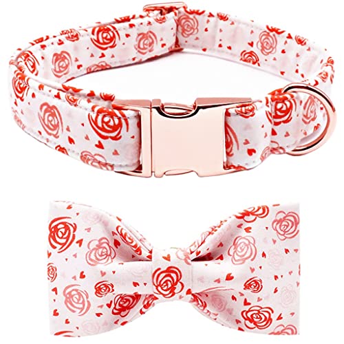 Valentine Rose Hundehalsband mit Fliege für große, mittelgroße und kleine Hunde (Größe X-Small) von Rsmmpqa