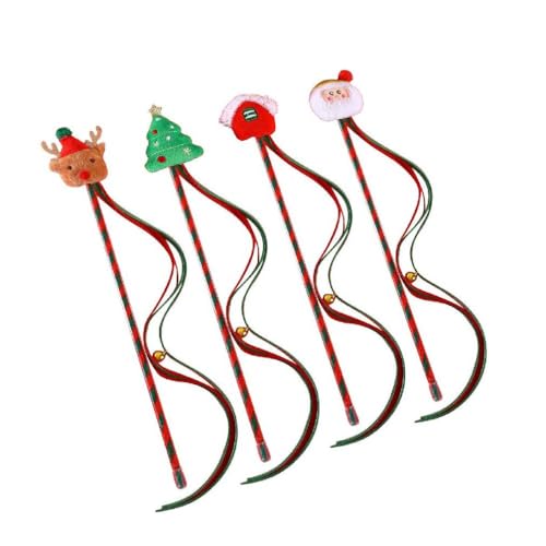 Ruarby 4PCS Katzen Teaser Zauberstab Weihnachten Themed Interaktives Stick Spielzeug Für Katzen Kätzchen Draht Jagd Lustige Haustier Katzen Training Tools Katzen Interaktiver Zauberstab Katzen von Ruarby