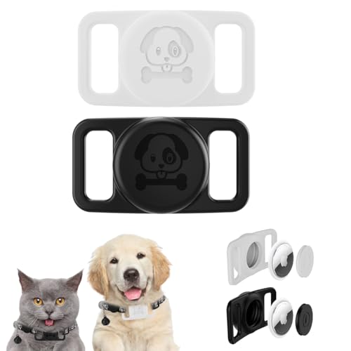Ruayia Hülle für AirTag Hundehalsband Halter, [2 Stück] GPS Silikon Schutz für Halter Haustiere, Hund, Katze, Abdeckung, Zubehör, kompatibel mit Tracker, Kratzfest, stabil, leicht - Schwarz + Weiß von Ruayia