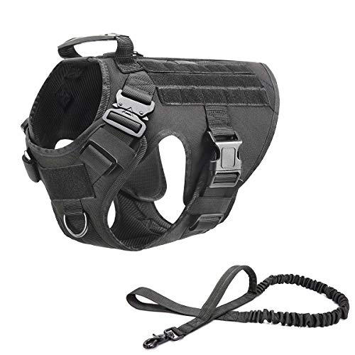 RubRab Taktische Hundegeschirrweste mit Griff, Militär-Arbeitstraining, Training, kostenlose Bungee-Hundeleine (schwarz L) von RubRab