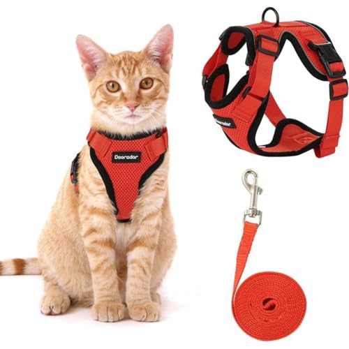 1PCS Katzengeschirr mit Leine Softgeschirr für Katze Brustgeschirr Cat Harness Katzengarnitur ausbruchsicher verstellbar Katzenweste (Rot, XS) von Rubu22a