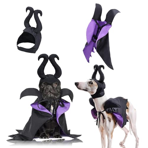 Halloween Haustierkostüme Katze Cosplay 2 PCS,Hunde-Vampir Umhang mit Spellbound Hut,Teufelskostüm für Schwarze Halloween Nacht Party für kleine, mittelgroße und große Hunde, Haustiere (Schwarz) von Rubu22a