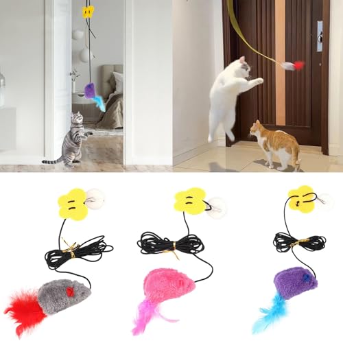 Rubu22a 3 Stück Katzenspielzeug Selbstbeschäftigung Hängende Türrahmen Elastische Maus mit Quietschgeräusch, Keine Batterien erforderlich, interaktives Katzenspielzeug Maus (3 pcs) von Rubu22a