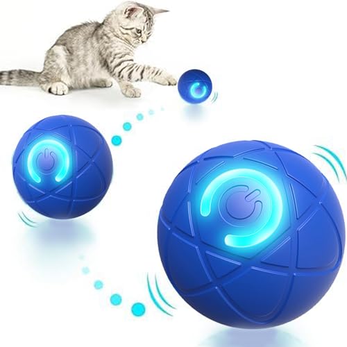 Rubu22a Elektrisch Katzenball mit LED Licht Automatischer 360-Grad-Rollbal Interaktives Katzenspielzeug mit USB Wiederaufladbarer Interaktiver Katzenspielzeug für Katzen (A) von Rubu22a