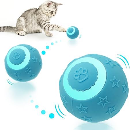 Rubu22a Elektrisch Katzenball mit LED Licht Automatischer 360-Grad-Rollbal Interaktives Katzenspielzeug mit USB Wiederaufladbarer Interaktiver Katzenspielzeug für Katzen (Blau) von Rubu22a