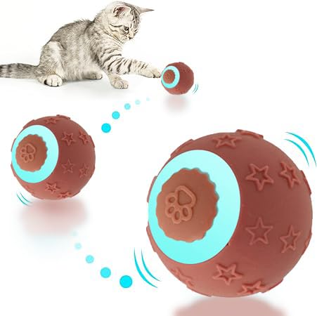 Rubu22a Elektrisch Katzenball mit LED Licht Automatischer 360-Grad-Rollbal Interaktives Katzenspielzeug mit USB Wiederaufladbarer Interaktiver Katzenspielzeug für Katzen (Braun) von Rubu22a